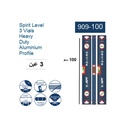 Spirit Level 3 Vials Heavy Duty Aluminium Profile 100cm ( 909-100 )