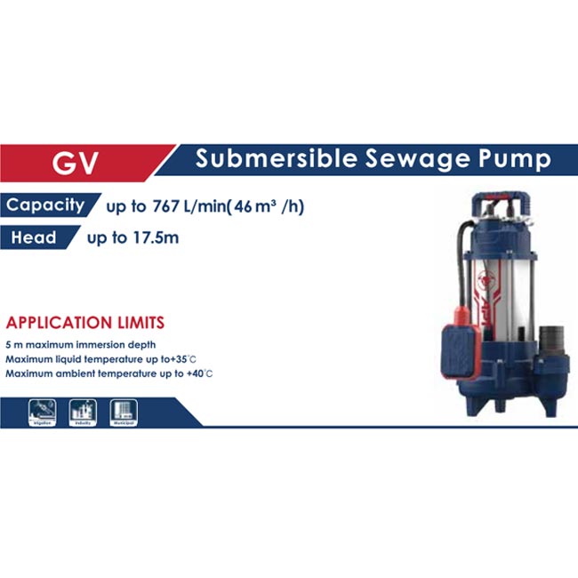 Submersible Sewage Pump 1.5HP 220V 17M 24m3/H 50mmGrain Size (GV1100)