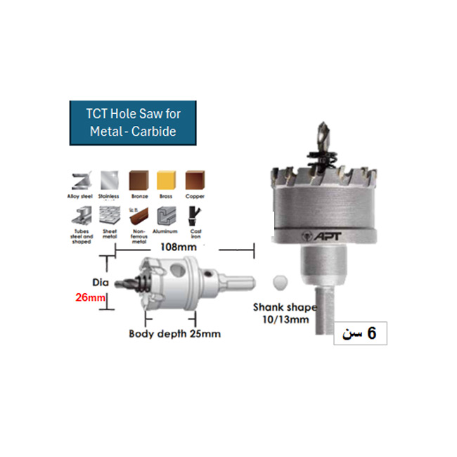 TCT Hole Saw for Metal 026mm-06 Carbide (LC-C070026)