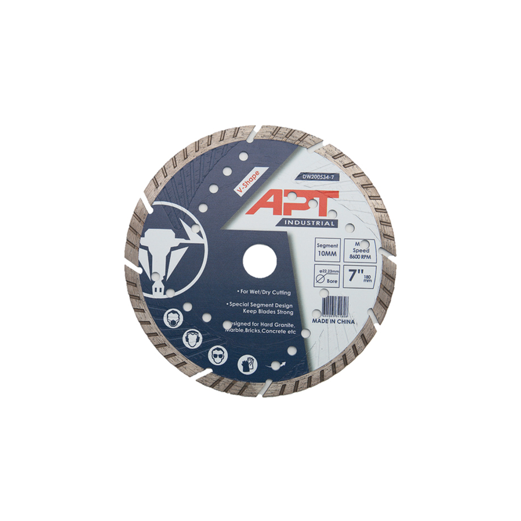  V Shape 180x22.23x2.8/1.8x10mm (DW200534-7) INDديسك الماسة رخام/جرانيت جاف فى تربو 180مم