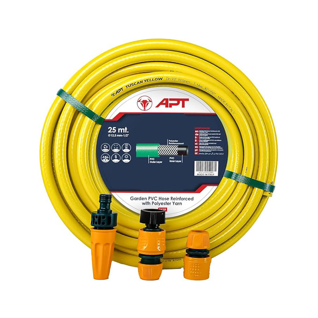 (APTJL K12/25) 1/2" 25m    بربيش مياه مع طقم توسكاني أصفر