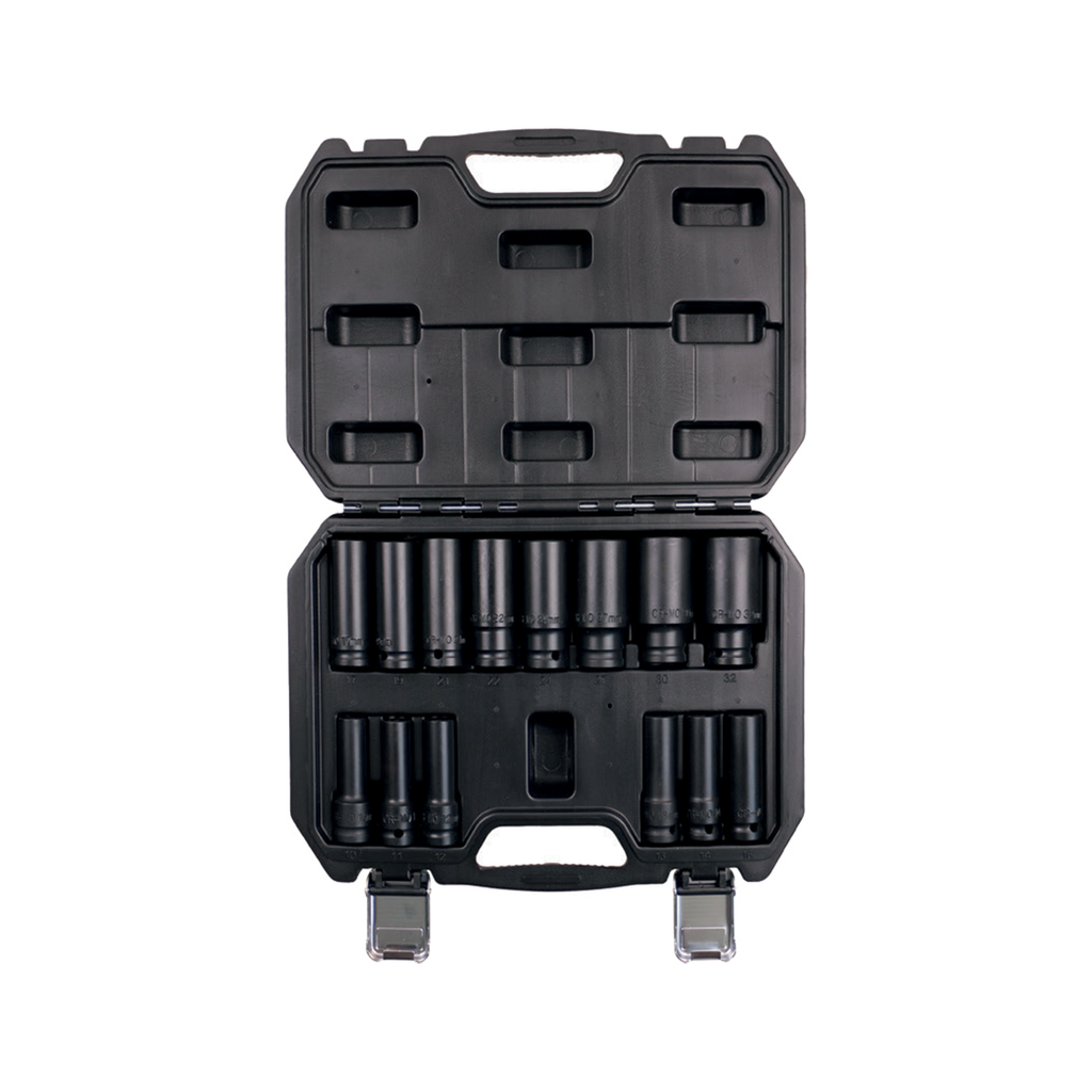 1/2“ 14PCS IMPACT SOCKETS : 10,11,12,13,14,16,17,19,21,22,24,27,30,32mm CR-MO    ( 121014C )