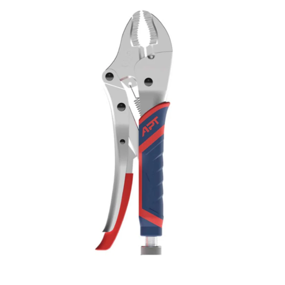 Locking Plier Curved Jaw APT TPR 2 Color Handle CR-V 250mm with Hex Screw Ni-Plated ( NEW APT PP CARD with RED Strap ) ( AH1140775-10 )